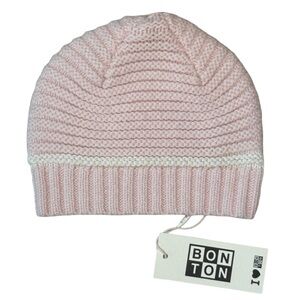 NWT BONTON Paris Pink Knit Wool Baby Hat Beanie Size 3M